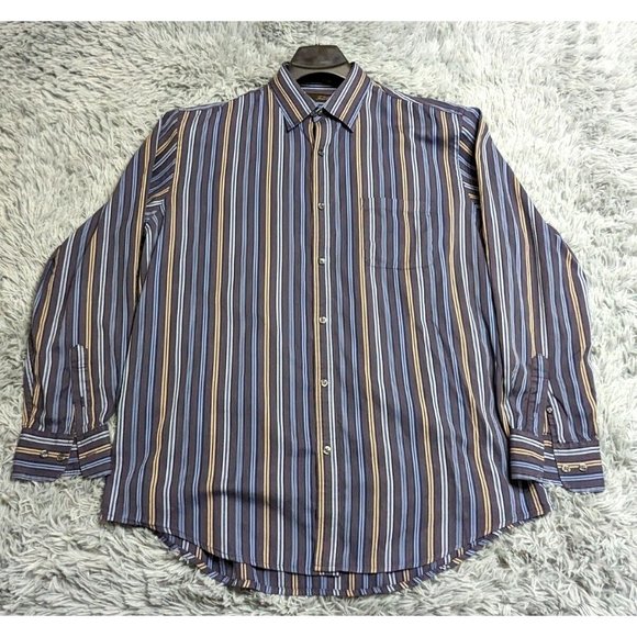 Tasso Elba Button Down Shirt Adult Size Large L Blue Striped  Cotton Mens‎ Up - Picture 1 of 9